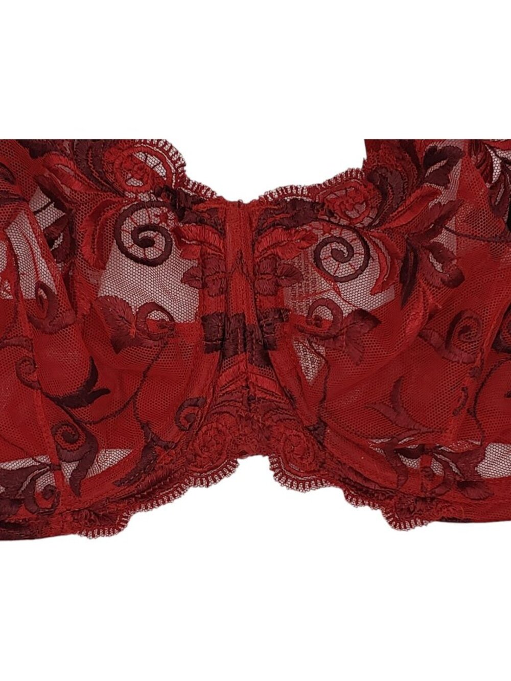 Soma Sensuous Lace Bra 34D Red Sheer Embroidered Unlined Balconette Underwire - Picture 8 of 11